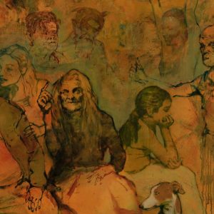 Módulo expositivo con obras de pintura figurativa de Salvador Amenábar en el Centro Cultural Las Condes