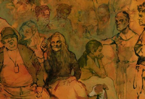 Módulo expositivo con obras de pintura figurativa de Salvador Amenábar en el Centro Cultural Las Condes