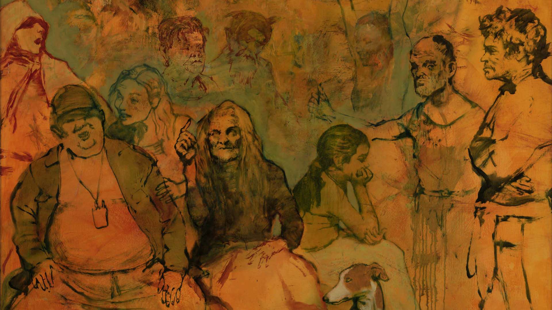 Módulo expositivo con obras de pintura figurativa de Salvador Amenábar en el Centro Cultural Las Condes